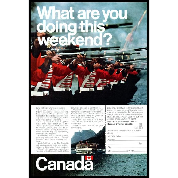 1970 Visit Canada Vacation Travel Vintage Print Ad Ferry Mounties RCMP Wall Art - Picture 1 of 1